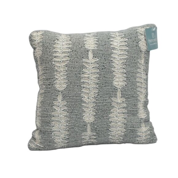 Providence Beaded Throw Pillow Fern Blue White 12"x12" - Picture 2 of 6